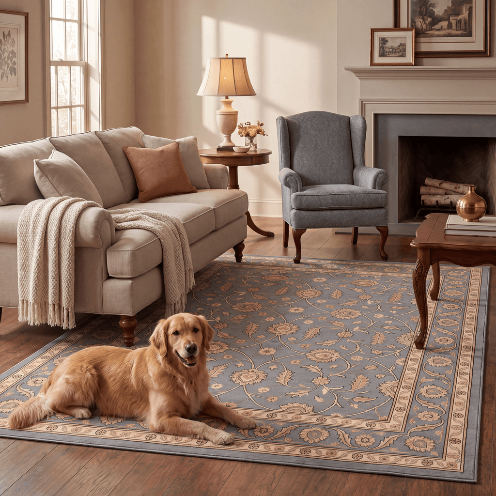 Flatland Traditional Floral Border Slate Gray Bone Gold Washable Indoor Outdoor Entryway Rug - RugzellaDigital Print RugRugzellaRugzellaBBB450-RECT-24x47-60x120cmRGZLLA127521Rectangle2' x 3'11" (60x120 cm)RECTANGLE | Flatland rectangle livingroom
