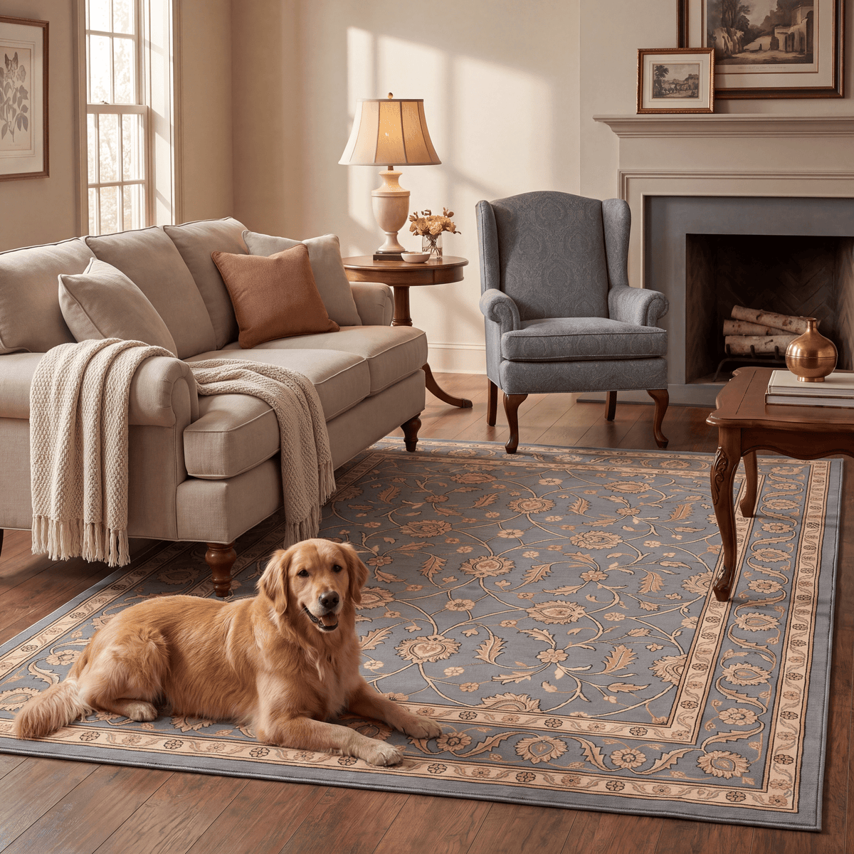Flatland Traditional Floral Border Slate Gray Bone Gold Washable Indoor Outdoor Entryway Rug - RugzellaDigital Print RugRugzellaRugzellaBBB450-RECT-24x47-60x120cmRGZLLA127521Rectangle2' x 3'11" (60x120 cm)RECTANGLE | Flatland rectangle livingroom