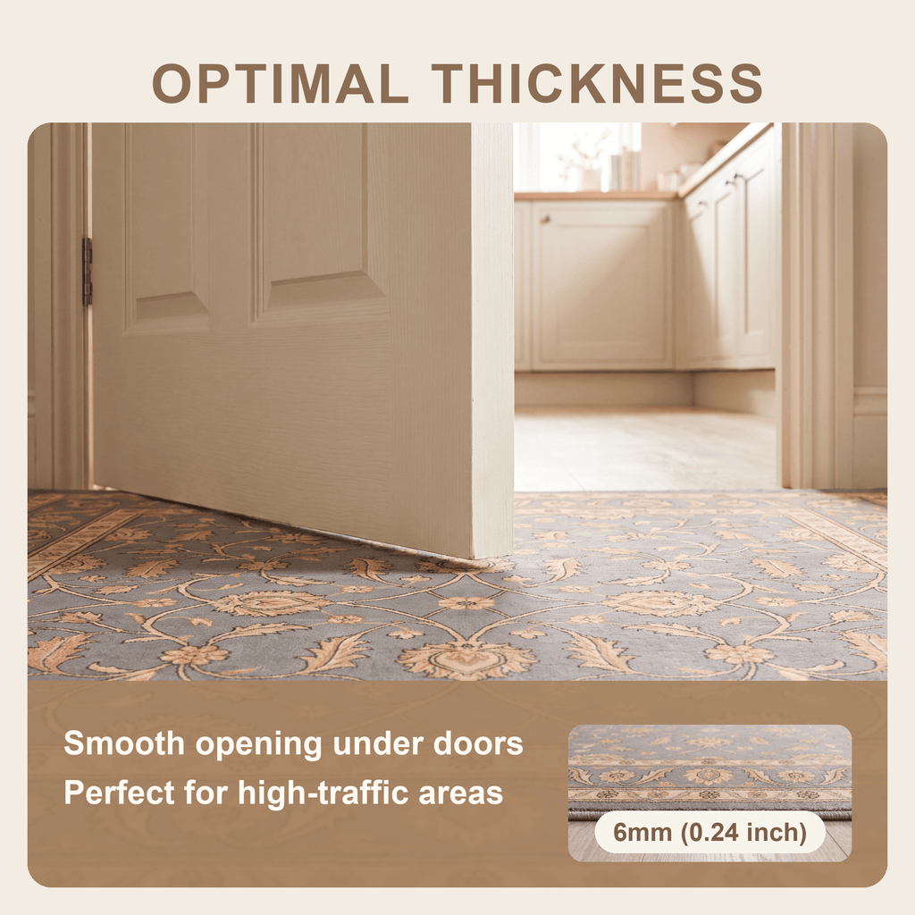 Flatland Traditional Floral Border Slate Gray Bone Gold Washable Indoor Outdoor Entryway Rug - RugzellaDigital Print RugRugzellaRugzellaBBB450-RECT-24x47-60x120cmRGZLLA127521Rectangle2' x 3'11" (60x120 cm)SHARED | Flatland feature thickness