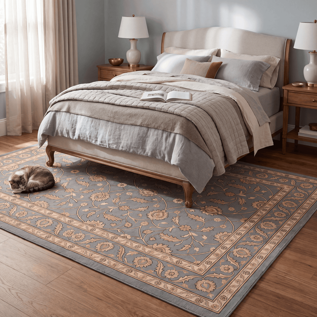 Flatland Traditional Floral Border Slate Gray Bone Gold Washable Indoor Outdoor Entryway Rug - RugzellaDigital Print RugRugzellaRugzellaBBB450-RECT-24x47-60x120cmRGZLLA127521Rectangle2' x 3'11" (60x120 cm)RECTANGLE | Flatland rectangle bedroom