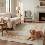 Fleabane Traditional Distressed Medallion Sage Ivory Rose Washable Indoor Outdoor Entryway Rug - RugzellaDigital Print RugRugzellaRugzellaBBB556-RECT-24x47-60x120cmRGZLLA167721Rectangle2' x 3'11" (60x120 cm)RECTANGLE | Fleabane rectangle livingroom