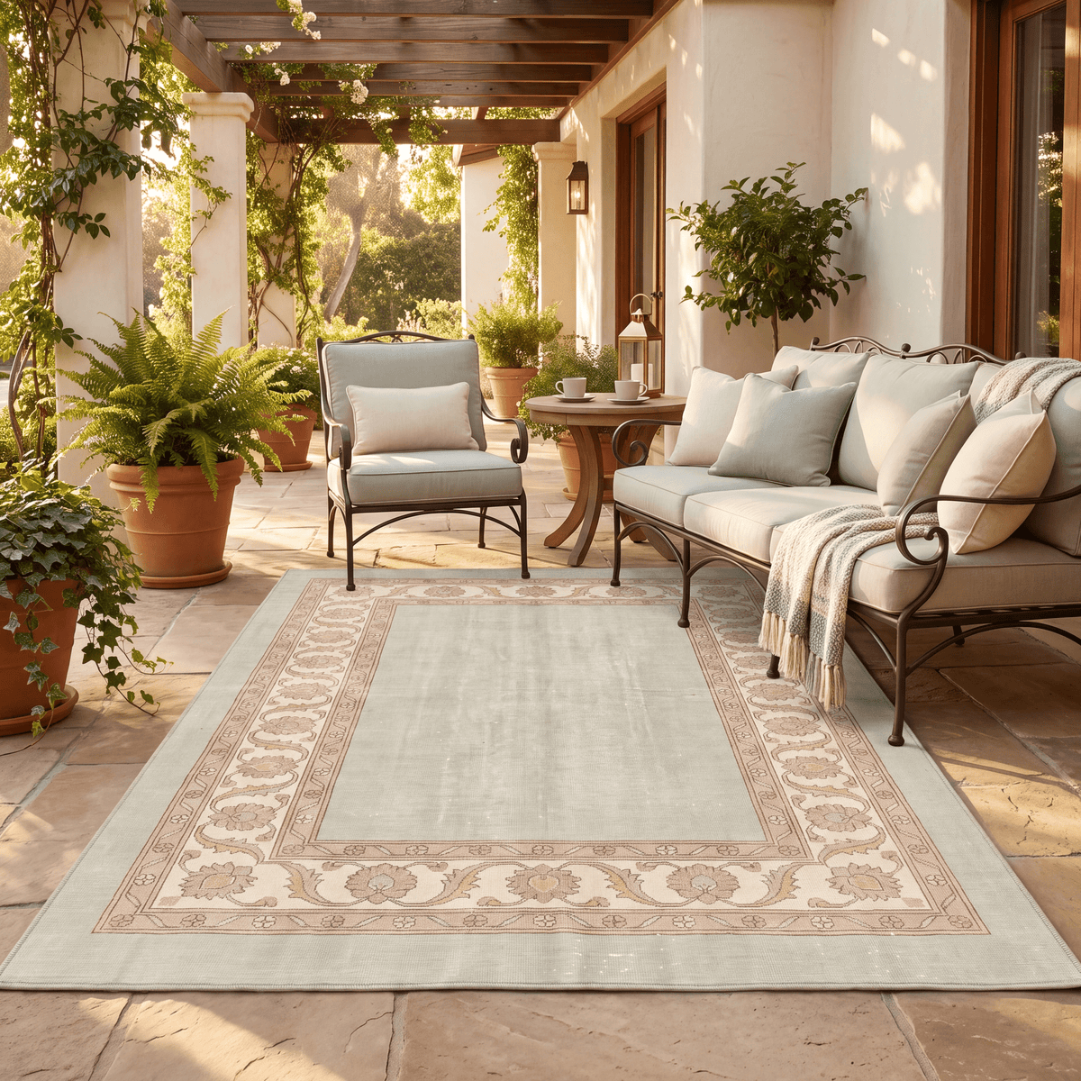 Fleabane Traditional Distressed Medallion Sage Ivory Rose Washable Indoor Outdoor Entryway Rug - RugzellaDigital Print RugRugzellaRugzellaBBB556-RECT-24x47-60x120cmRGZLLA167721Rectangle2' x 3'11" (60x120 cm)RECTANGLE | Fleabane rectangle outdoor