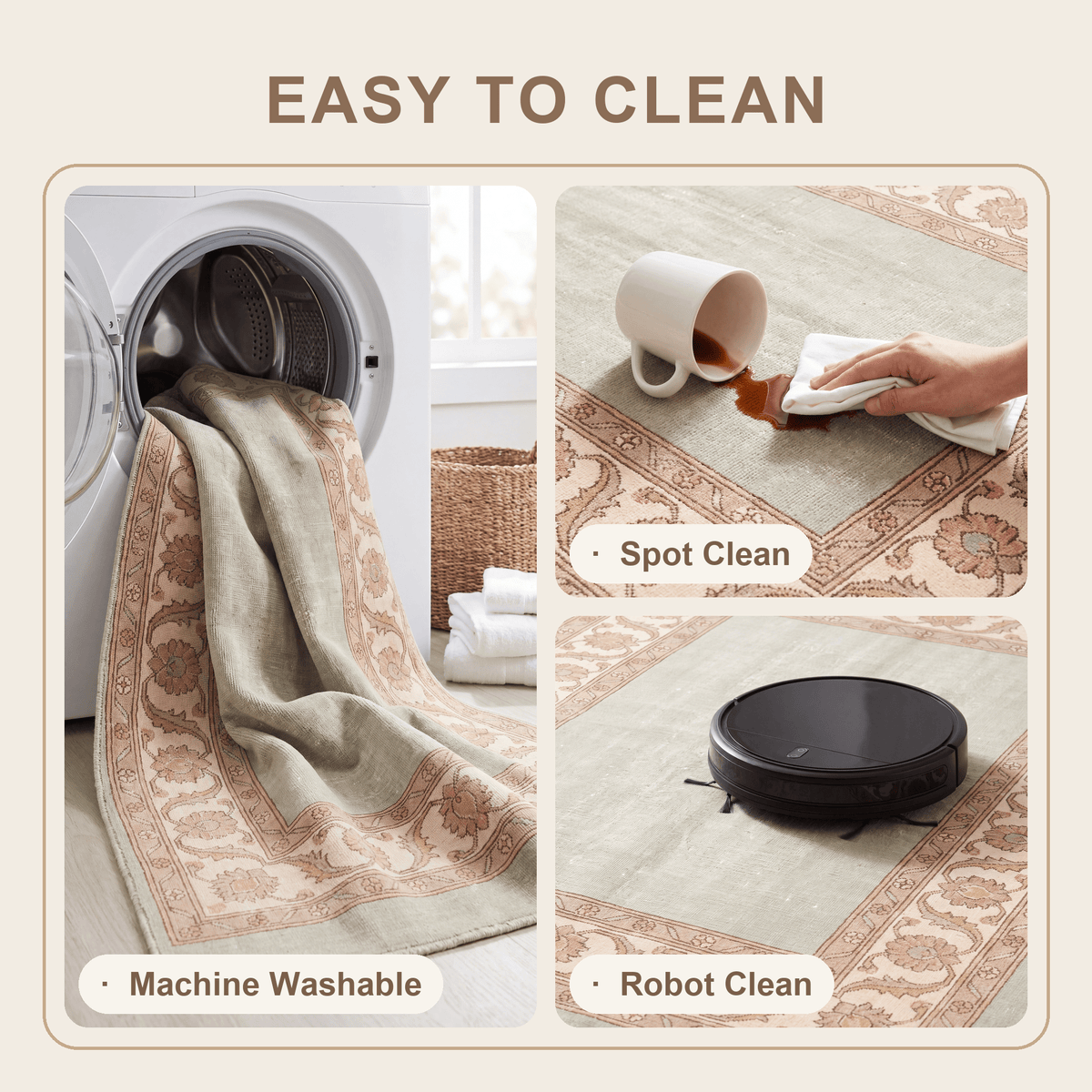 Fleabane Traditional Distressed Medallion Sage Ivory Rose Washable Indoor Outdoor Entryway Rug - RugzellaDigital Print RugRugzellaRugzellaBBB556-RECT-24x47-60x120cmRGZLLA167721Rectangle2' x 3'11" (60x120 cm)SHARED | Fleabane feature clean