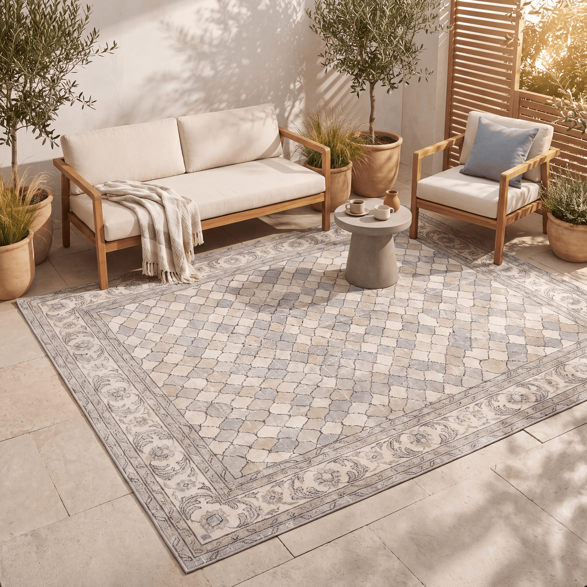 Folderland Modern Speckled Mosaic Dot Cream Grey Soft Blue Tan Washable Indoor Outdoor Entryway Rug - RugzellaDigital Print RugRugzellaRugzellaBBB451-RECT-24x47-60x120cmRGZLLA127856Rectangle2' x 3'11" (60x120 cm)RECTANGLE | Folderland rectangle outdoor