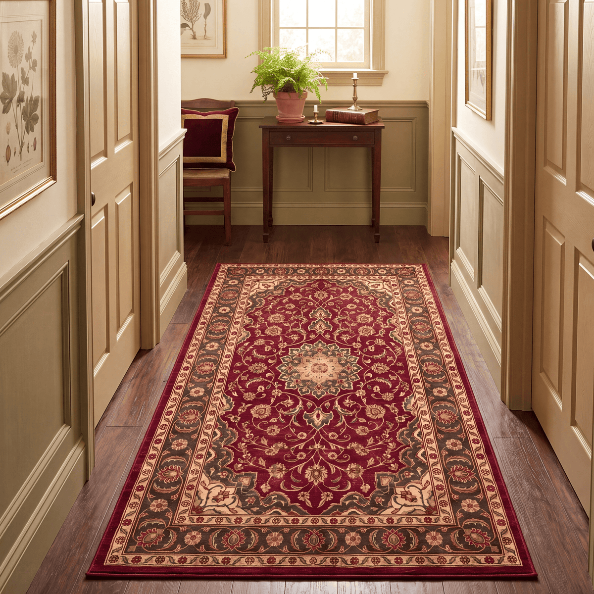 Foreland2 Traditional Overdyed Distressed Medallion Wine Olive Bone Washable Indoor Outdoor Entryway Rug - RugzellaDigital Print RugRugzellaRugzellaBBB419-RECT-24x47-60x120cmRGZLLA121491Rectangle2' x 3'11" (60x120 cm)RUNNER | Foreland2 runner hallway