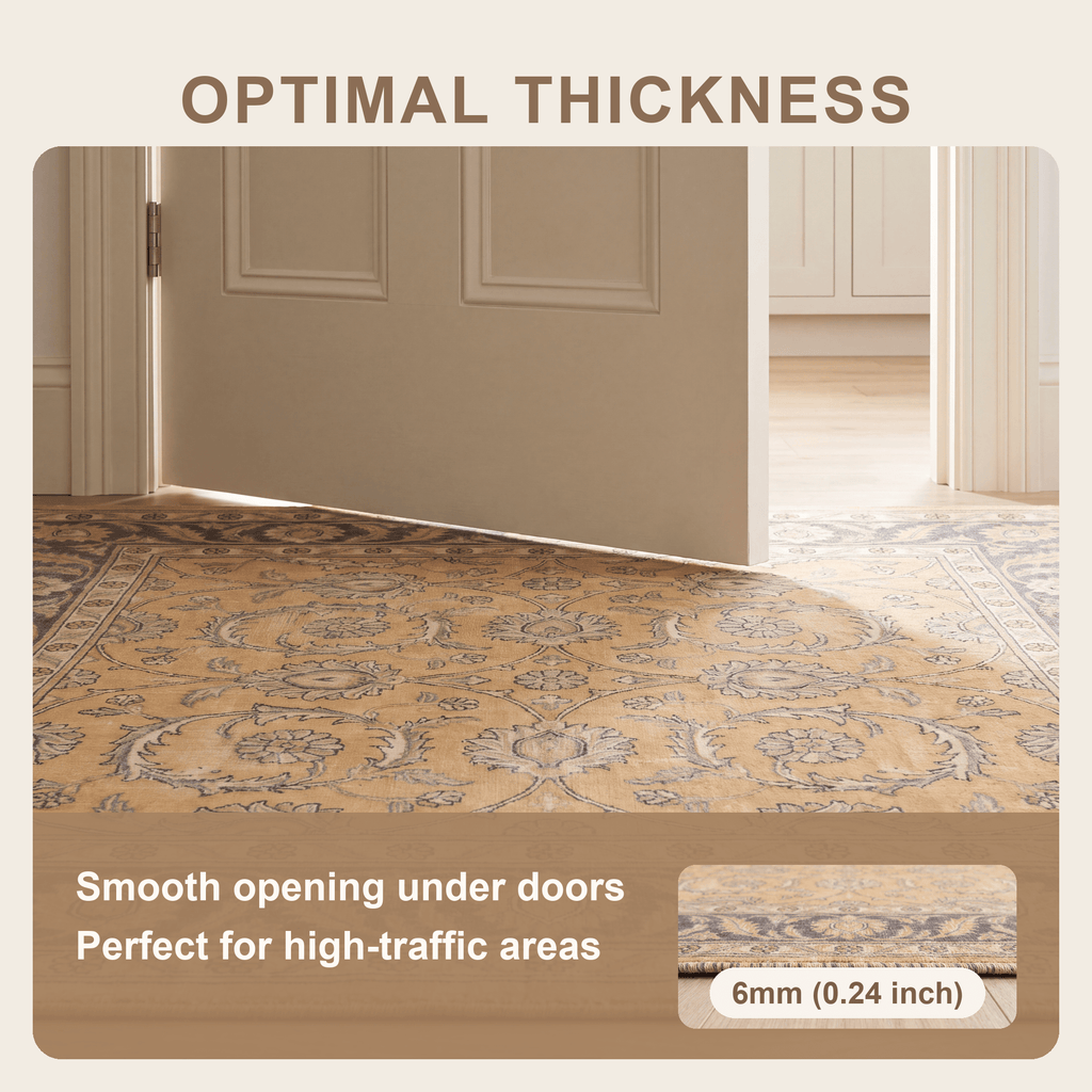 Foxtail Traditional Floral Border Mustard Charcoal Ivory Washable Indoor Outdoor Entryway Rug - RugzellaDigital Print RugRugzellaRugzellaBBB558-RECT-24x47-60x120cmRGZLLA168391Rectangle2' x 3'11" (60x120 cm)SHARED | Foxtail feature thickness