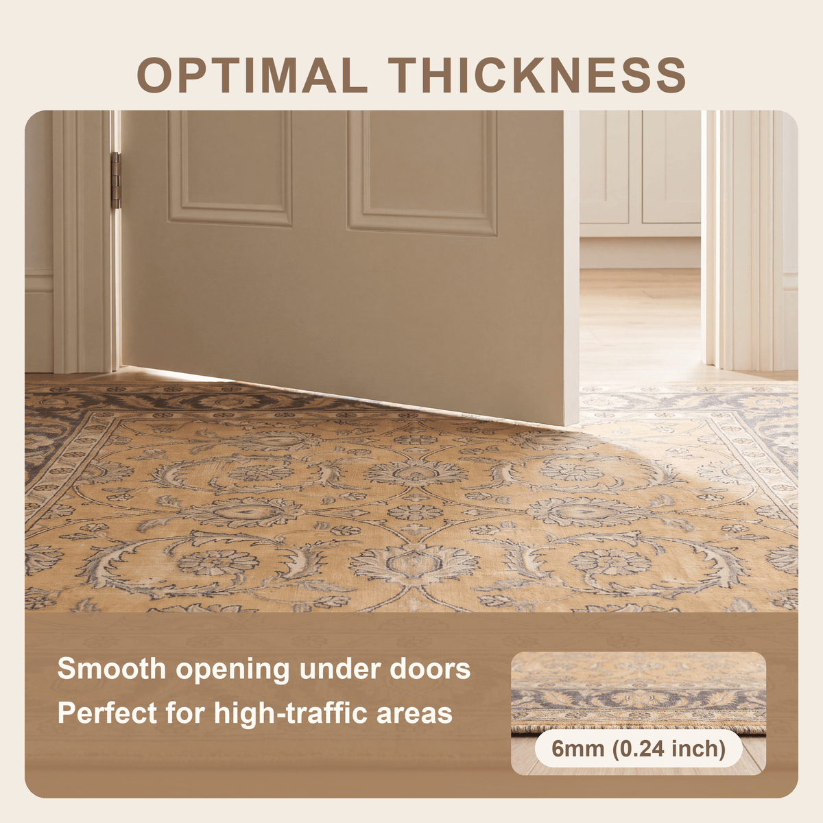 Foxtail Traditional Floral Border Mustard Charcoal Ivory Washable Indoor Outdoor Entryway Rug - RugzellaDigital Print RugRugzellaRugzellaBBB558-RECT-24x47-60x120cmRGZLLA168391Rectangle2' x 3'11" (60x120 cm)SHARED | Foxtail feature thickness