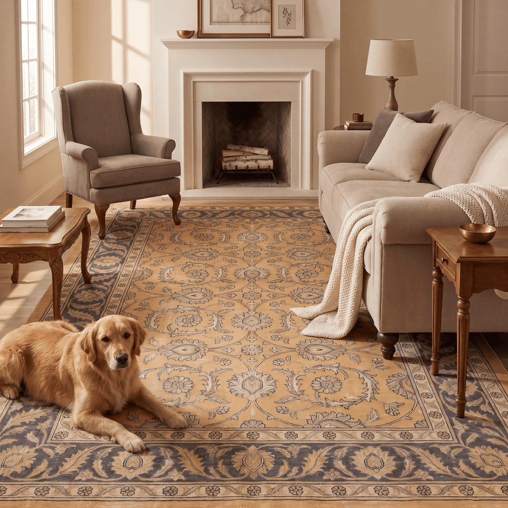 Foxtail Traditional Floral Border Mustard Charcoal Ivory Washable Indoor Outdoor Entryway Rug - RugzellaDigital Print RugRugzellaRugzellaBBB558-RECT-24x47-60x120cmRGZLLA168391Rectangle2' x 3'11" (60x120 cm)RECTANGLE | Foxtail rectangle livingroom
