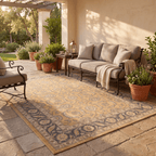 Foxtail Traditional Floral Border Mustard Charcoal Ivory Washable Indoor Outdoor Entryway Rug - RugzellaDigital Print RugRugzellaRugzellaBBB558-RECT-24x47-60x120cmRGZLLA168391Rectangle2' x 3'11" (60x120 cm)RECTANGLE | Foxtail rectangle outdoor