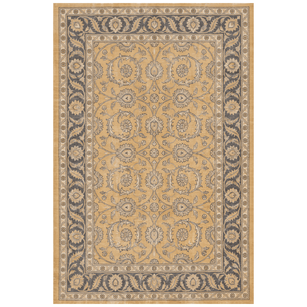 Foxtail Traditional Floral Border Mustard Charcoal Ivory Washable Indoor Outdoor Entryway Rug - RugzellaDigital Print RugRugzellaRugzellaBBB558-RECT-24x47-60x120cmRGZLLA168391Rectangle2' x 3'11" (60x120 cm)RECTANGLE | HERO | Foxtail rectangle