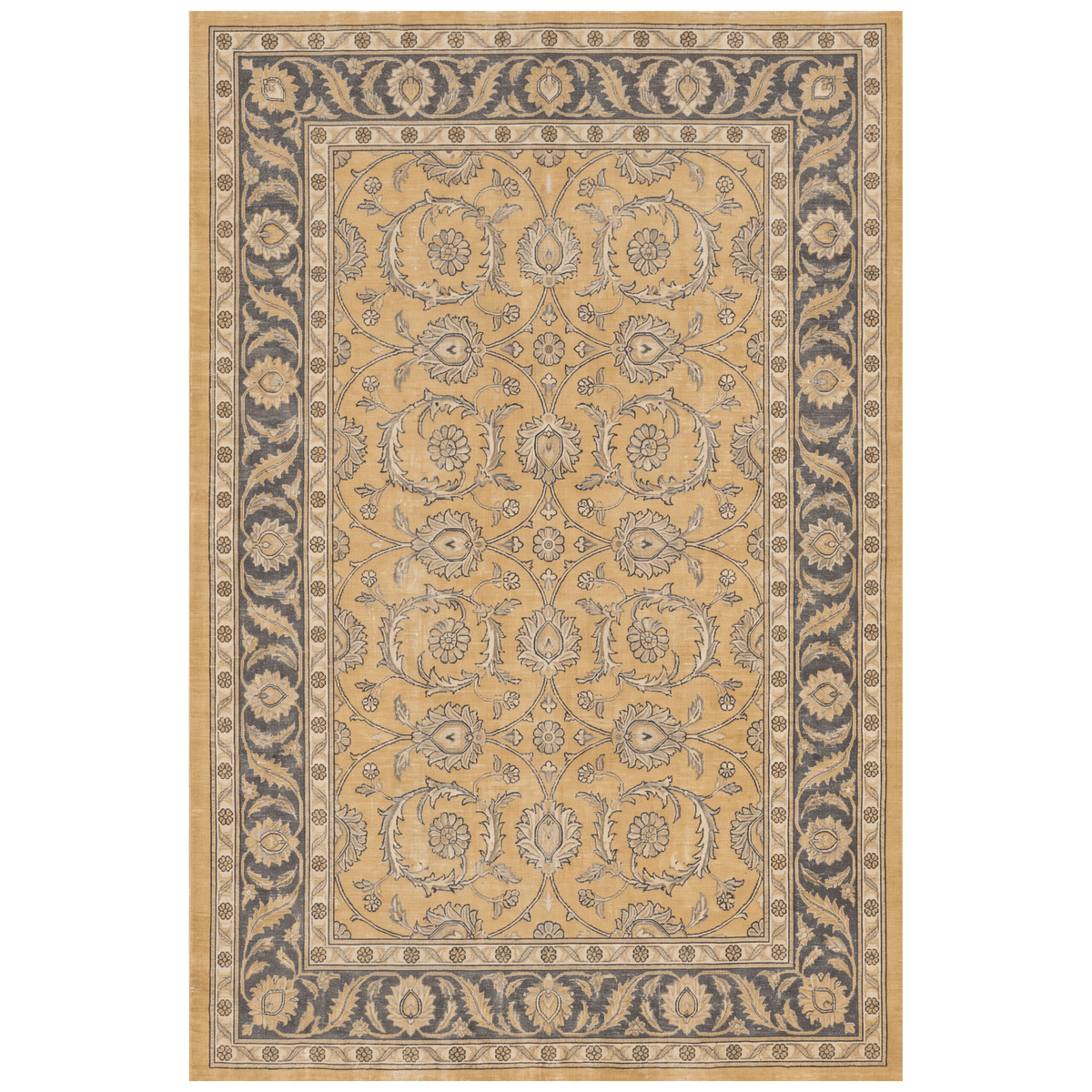 Foxtail Traditional Floral Border Mustard Charcoal Ivory Washable Indoor Outdoor Entryway Rug - RugzellaDigital Print RugRugzellaRugzellaBBB558-RECT-24x47-60x120cmRGZLLA168391Rectangle2' x 3'11" (60x120 cm)RECTANGLE | HERO | Foxtail rectangle