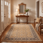 Foxtail Traditional Floral Border Mustard Charcoal Ivory Washable Indoor Outdoor Entryway Rug - RugzellaDigital Print RugRugzellaRugzellaBBB558-RECT-24x47-60x120cmRGZLLA168391Rectangle2' x 3'11" (60x120 cm)RECTANGLE | Foxtail rectangle entryway