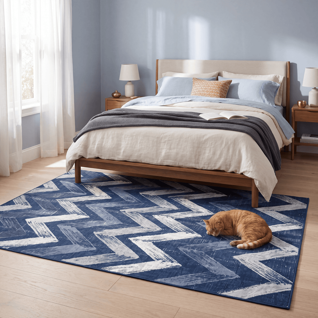 Fritillary Modern Brushstroke Stripe Indigo Blue Gray Chalk White Washable Indoor Outdoor Entryway Rug - RugzellaDigital Print RugRugzellaRugzellaBBB559-RECT-24x47-60x120cmRGZLLA168726Rectangle2' x 3'11" (60x120 cm)RECTANGLE | Fritillary rectangle bedroom