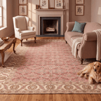 Frost2 Traditional Floral Border Rose Madder Cream Washable Indoor Outdoor Rug - RugzellaDigital Print RugRugzellaRugzellaBBB381-RECT-24x47-60x120cmRGZLLA110771Rectangle2' x 3'11" (60x120 cm)RECTANGLE | Frost2 rectangle livingroom