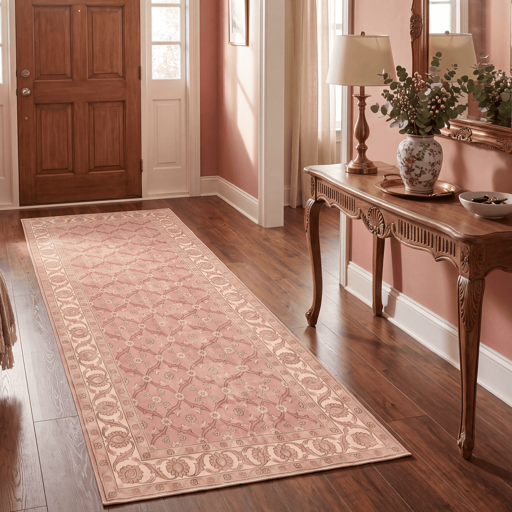 Frost2 Traditional Floral Border Rose Madder Cream Washable Indoor Outdoor Rug - RugzellaDigital Print RugRugzellaRugzellaBBB381-RECT-24x47-60x120cmRGZLLA110771Rectangle2' x 3'11" (60x120 cm)RUNNER | Frost2 runner entryway