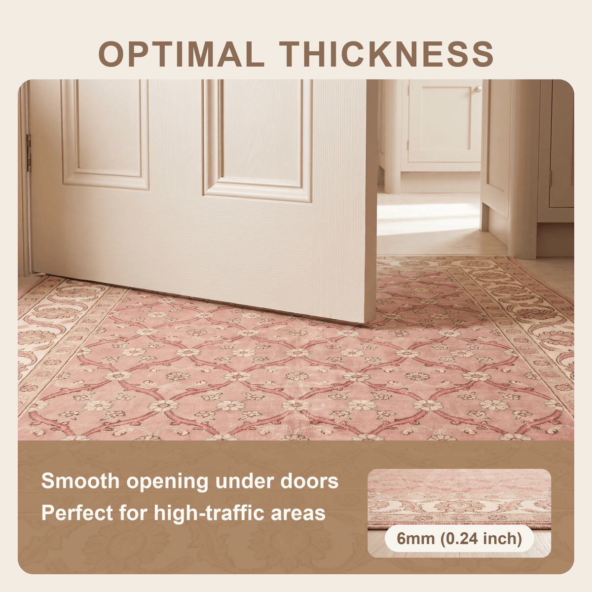 Frost2 Traditional Floral Border Rose Madder Cream Washable Indoor Outdoor Rug - RugzellaDigital Print RugRugzellaRugzellaBBB381-RECT-24x47-60x120cmRGZLLA110771Rectangle2' x 3'11" (60x120 cm)SHARED | Frost2 feature thickness