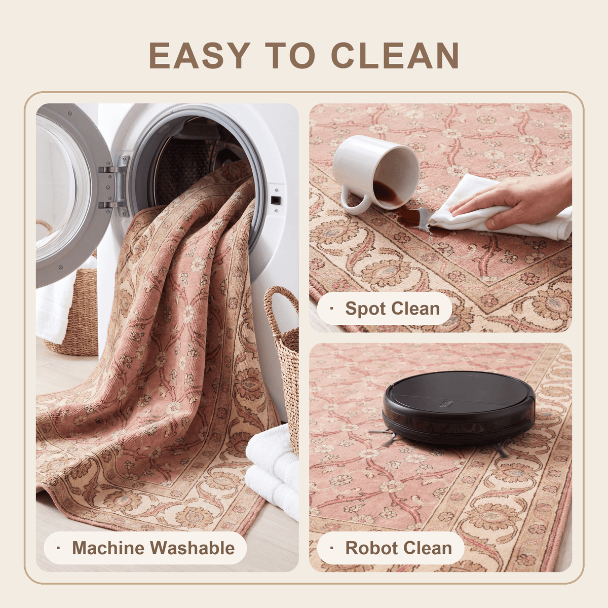 Frost2 Traditional Floral Border Rose Madder Cream Washable Indoor Outdoor Rug - RugzellaDigital Print RugRugzellaRugzellaBBB381-RECT-24x47-60x120cmRGZLLA110771Rectangle2' x 3'11" (60x120 cm)SHARED | Frost2 feature clean