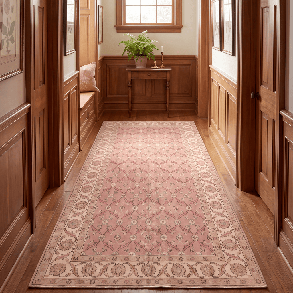 Frost2 Traditional Floral Border Rose Madder Cream Washable Indoor Outdoor Rug - RugzellaDigital Print RugRugzellaRugzellaBBB381-RECT-24x47-60x120cmRGZLLA110771Rectangle2' x 3'11" (60x120 cm)RUNNER | Frost2 runner hallway