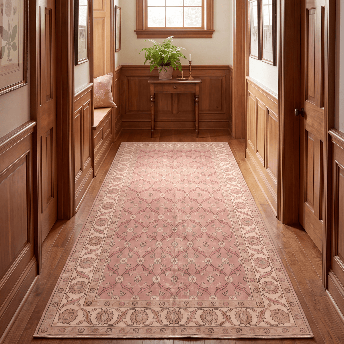 Frost2 Traditional Floral Border Rose Madder Cream Washable Indoor Outdoor Rug - RugzellaDigital Print RugRugzellaRugzellaBBB381-RECT-24x47-60x120cmRGZLLA110771Rectangle2' x 3'11" (60x120 cm)RUNNER | Frost2 runner hallway