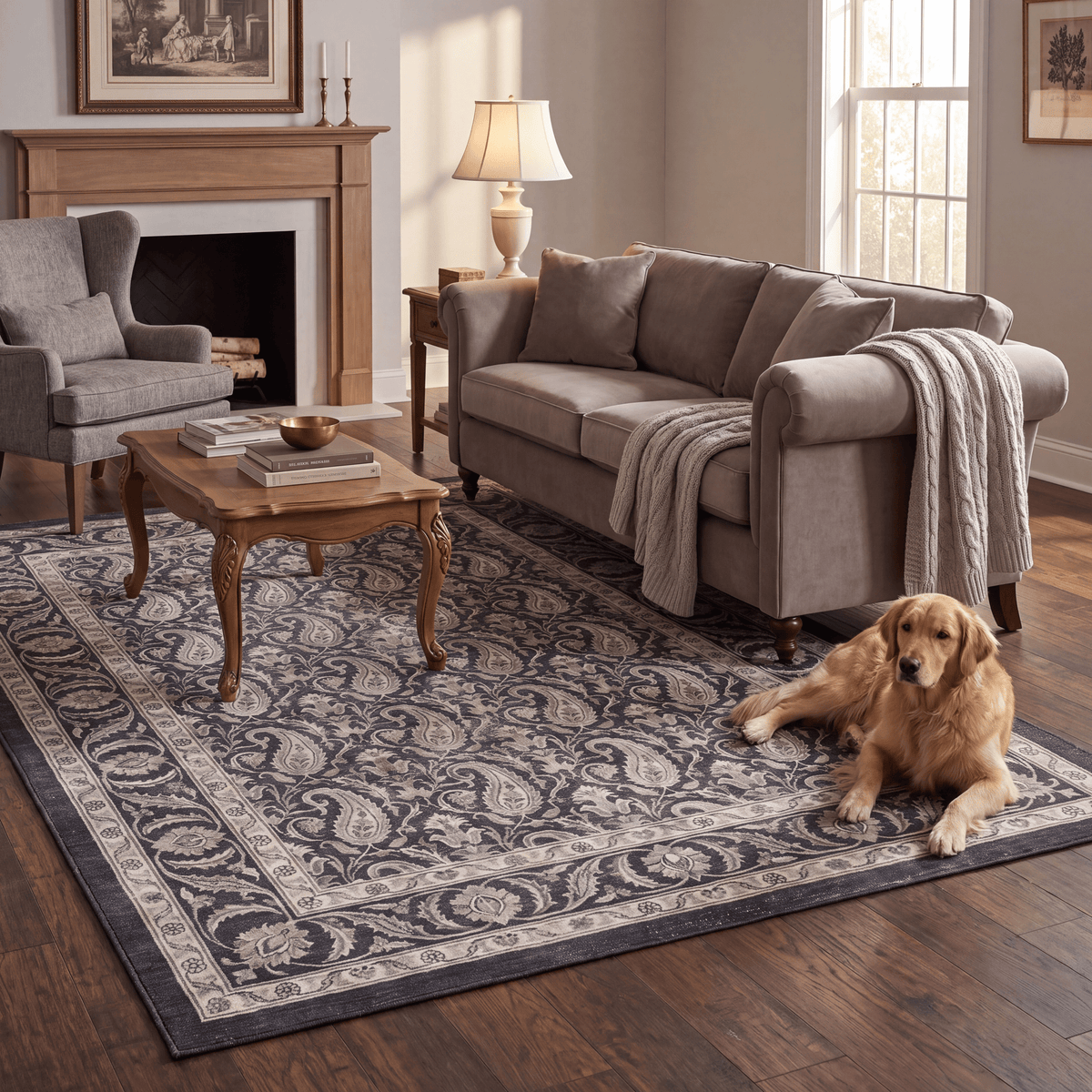 Gilliflower Traditional Floral Border Charcoal Pewter Ivory Washable Indoor Outdoor Entryway Rug - RugzellaDigital Print RugRugzellaRugzellaBBB562-RECT-24x47-60x120cmRGZLLA169061Rectangle2' x 3'11" (60x120 cm)RECTANGLE | Gilliflower rectangle livingroom