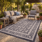 Gilliflower Traditional Floral Border Charcoal Pewter Ivory Washable Indoor Outdoor Entryway Rug - RugzellaDigital Print RugRugzellaRugzellaBBB562-RECT-24x47-60x120cmRGZLLA169061Rectangle2' x 3'11" (60x120 cm)RECTANGLE | Gilliflower rectangle outdoor