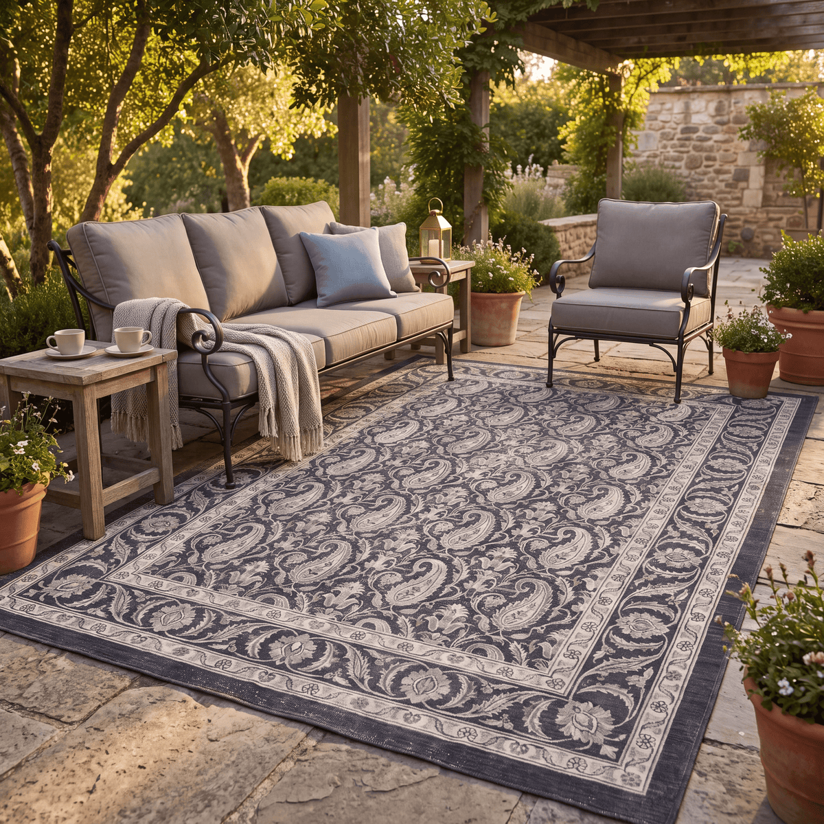 Gilliflower Traditional Floral Border Charcoal Pewter Ivory Washable Indoor Outdoor Entryway Rug - RugzellaDigital Print RugRugzellaRugzellaBBB562-RECT-24x47-60x120cmRGZLLA169061Rectangle2' x 3'11" (60x120 cm)RECTANGLE | Gilliflower rectangle outdoor