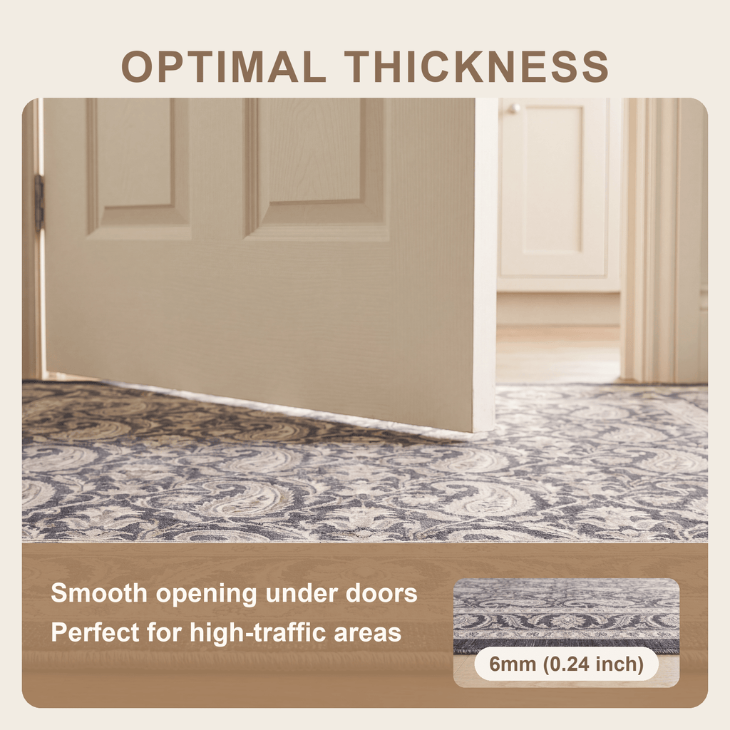Gilliflower Traditional Floral Border Charcoal Pewter Ivory Washable Indoor Outdoor Entryway Rug - RugzellaDigital Print RugRugzellaRugzellaBBB562-RECT-24x47-60x120cmRGZLLA169061Rectangle2' x 3'11" (60x120 cm)SHARED | Gilliflower feature thickness