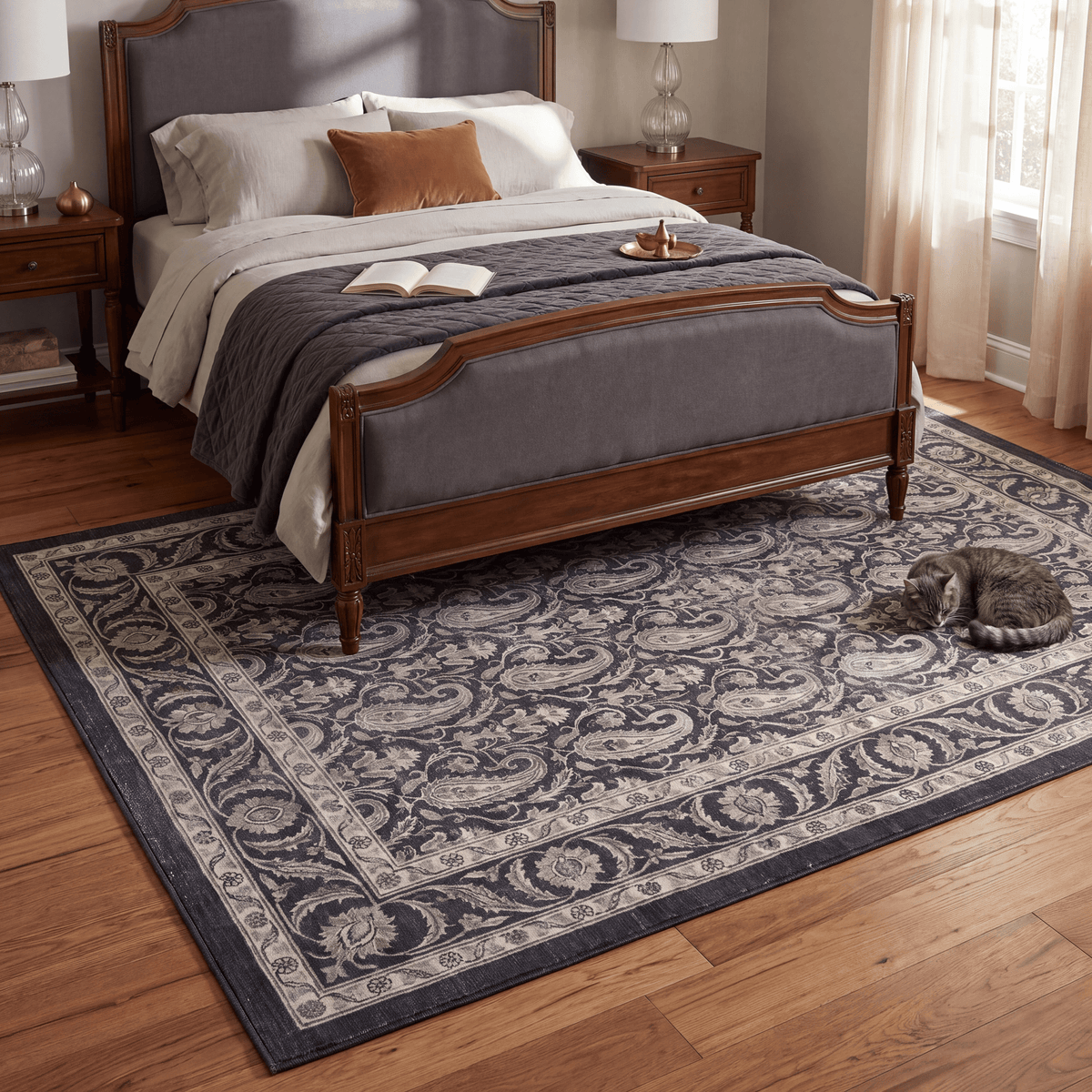 Gilliflower Traditional Floral Border Charcoal Pewter Ivory Washable Indoor Outdoor Entryway Rug - RugzellaDigital Print RugRugzellaRugzellaBBB562-RECT-24x47-60x120cmRGZLLA169061Rectangle2' x 3'11" (60x120 cm)RECTANGLE | Gilliflower rectangle bedroom