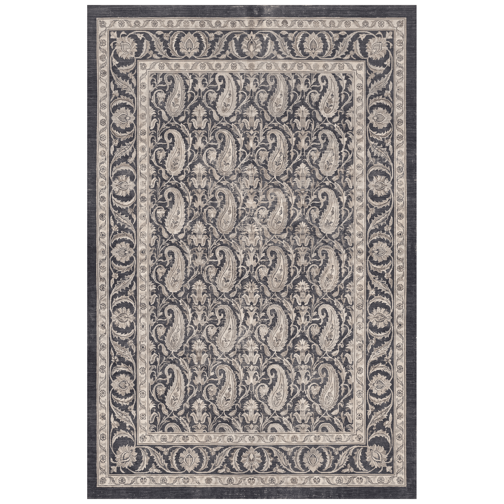 Gilliflower Traditional Floral Border Charcoal Pewter Ivory Washable Indoor Outdoor Entryway Rug - RugzellaDigital Print RugRugzellaRugzellaBBB562-RECT-24x47-60x120cmRGZLLA169061Rectangle2' x 3'11" (60x120 cm)RECTANGLE | HERO | Gilliflower rectangle