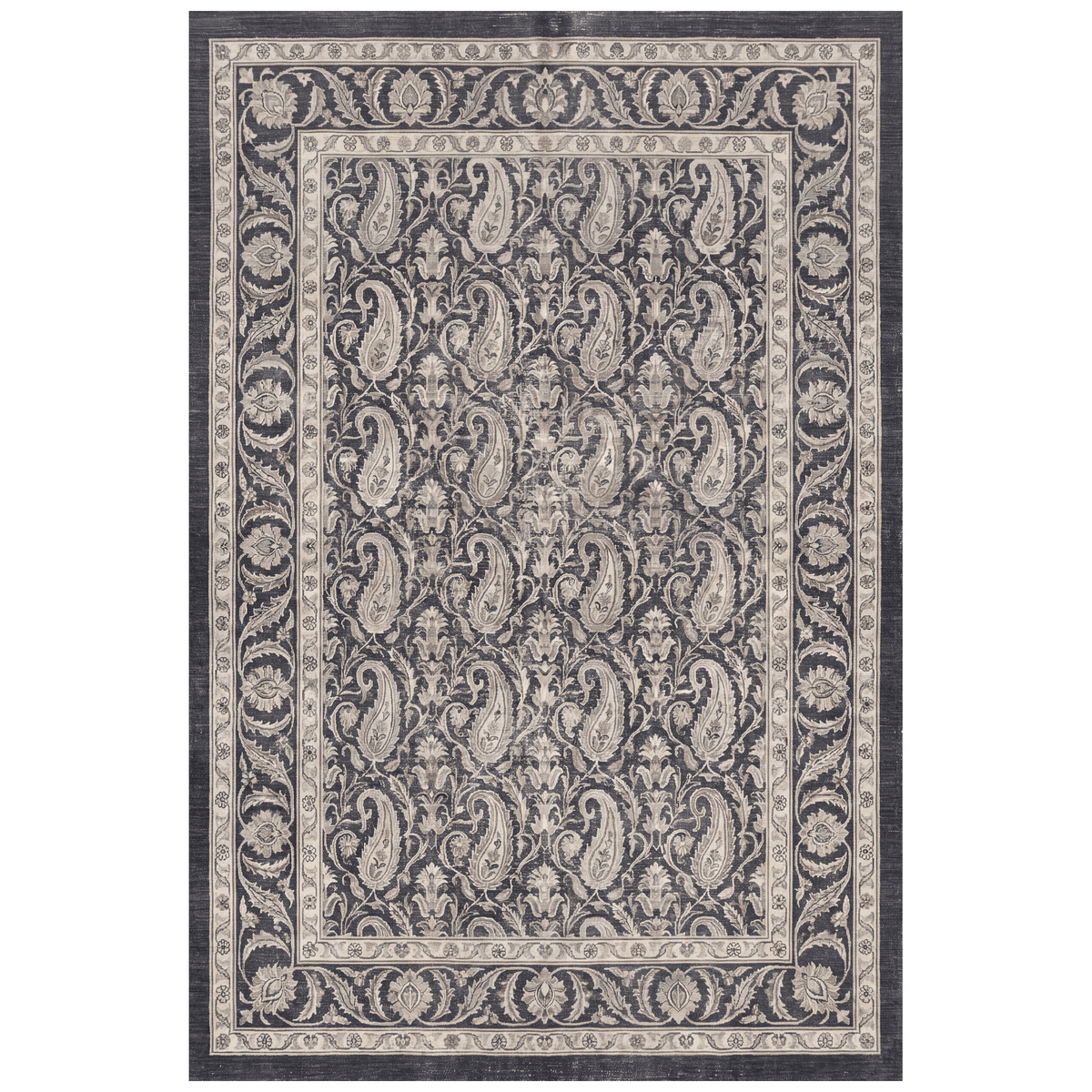 Gilliflower Traditional Floral Border Charcoal Pewter Ivory Washable Indoor Outdoor Entryway Rug - RugzellaDigital Print RugRugzellaRugzellaBBB562-RECT-24x47-60x120cmRGZLLA169061Rectangle2' x 3'11" (60x120 cm)RECTANGLE | HERO | Gilliflower rectangle