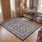 Gilliflower Traditional Floral Border Charcoal Pewter Ivory Washable Indoor Outdoor Entryway Rug - RugzellaDigital Print RugRugzellaRugzellaBBB562-RECT-24x47-60x120cmRGZLLA169061Rectangle2' x 3'11" (60x120 cm)RECTANGLE | Gilliflower rectangle entryway