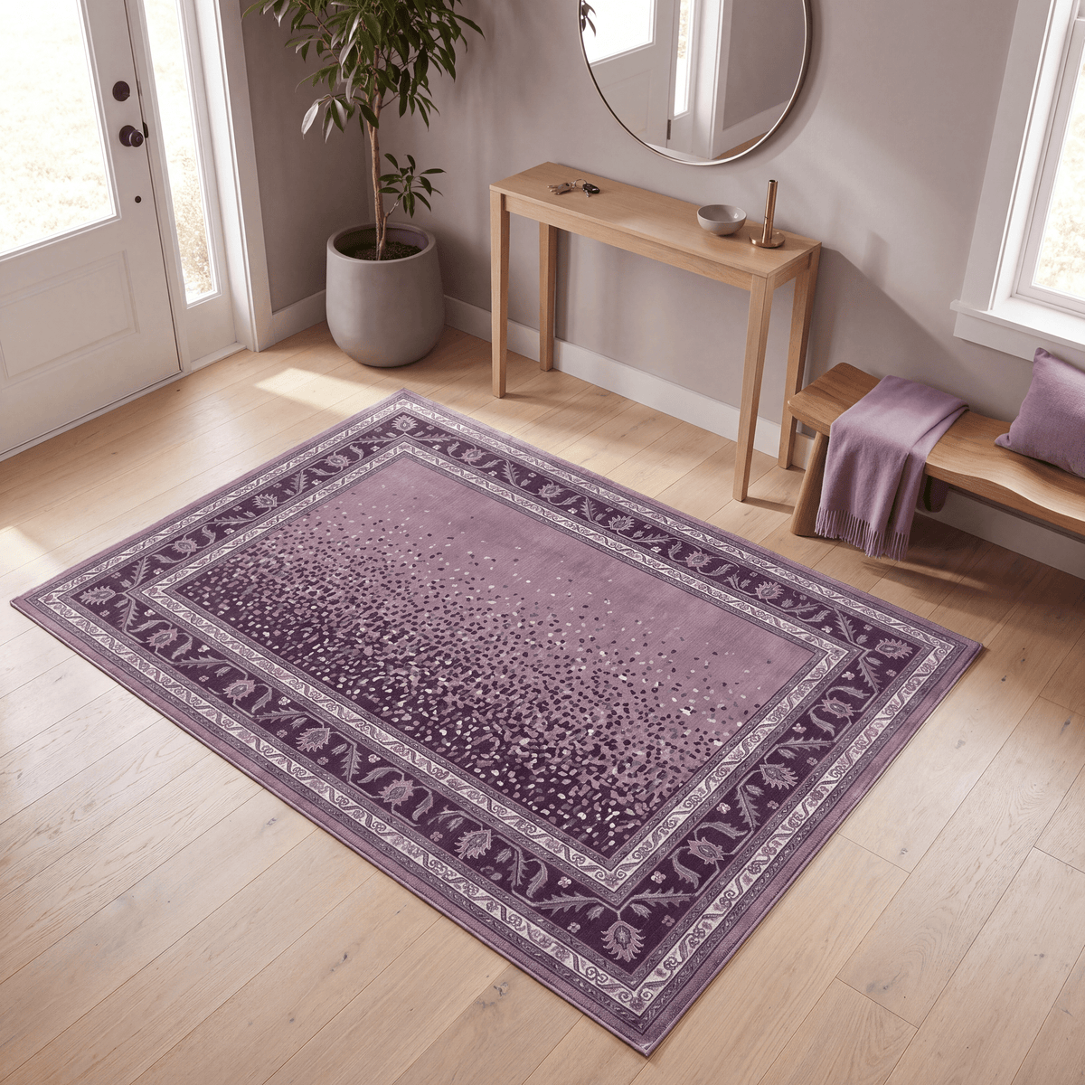 Ginkgo Modern Speckled Mosaic Dot Plum Slate Chalk Washable Indoor Outdoor Entryway Rug - RugzellaDigital Print RugRugzellaRugzellaBBB563-RECT-24x47-60x120cmRGZLLA169396Rectangle2' x 3'11" (60x120 cm)RECTANGLE | Ginkgo rectangle entryway