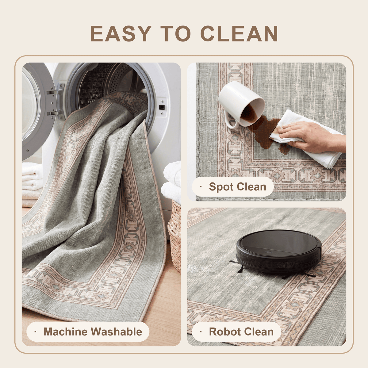 Gladdon Modern Minimalist Border Sage Green Linen Fog Washable Indoor Outdoor Entryway Rug - RugzellaDigital Print RugRugzellaRugzellaBBB564-RECT-24x47-60x120cmRGZLLA169731Rectangle2' x 3'11" (60x120 cm)SHARED | Gladdon feature clean