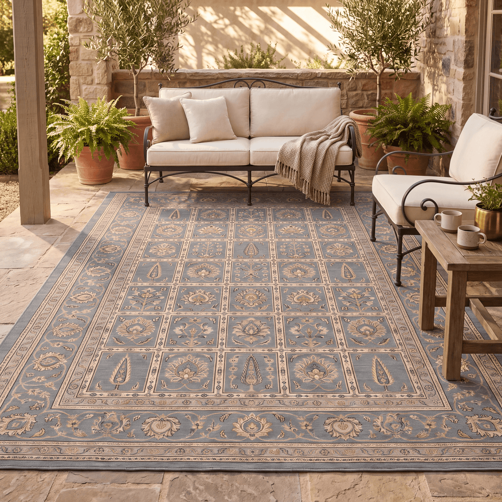 Glenmore Traditional Oriental Style Medallion Slate Grey Bone Gold Washable Indoor Outdoor Entryway Rug - RugzellaDigital Print RugRugzellaRugzellaBBB452-RECT-24x47-60x120cmRGZLLA128191Rectangle2' x 3'11" (60x120 cm)RECTANGLE | Glenmore rectangle outdoor