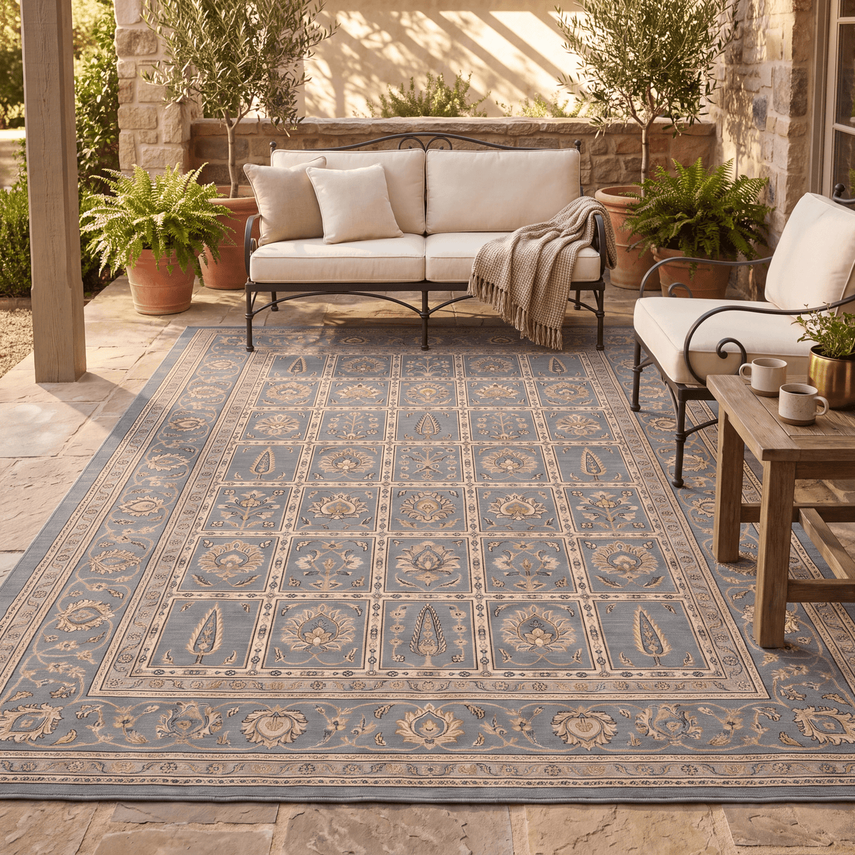 Glenmore Traditional Oriental Style Medallion Slate Grey Bone Gold Washable Indoor Outdoor Entryway Rug - RugzellaDigital Print RugRugzellaRugzellaBBB452-RECT-24x47-60x120cmRGZLLA128191Rectangle2' x 3'11" (60x120 cm)RECTANGLE | Glenmore rectangle outdoor