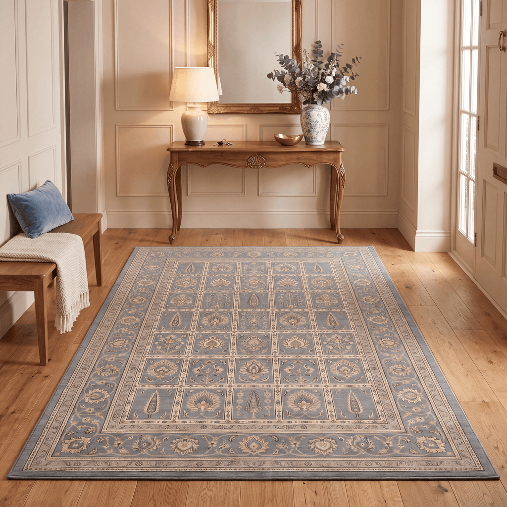 Glenmore Traditional Oriental Style Medallion Slate Grey Bone Gold Washable Indoor Outdoor Entryway Rug - RugzellaDigital Print RugRugzellaRugzellaBBB452-RECT-24x47-60x120cmRGZLLA128191Rectangle2' x 3'11" (60x120 cm)RECTANGLE | Glenmore rectangle entryway