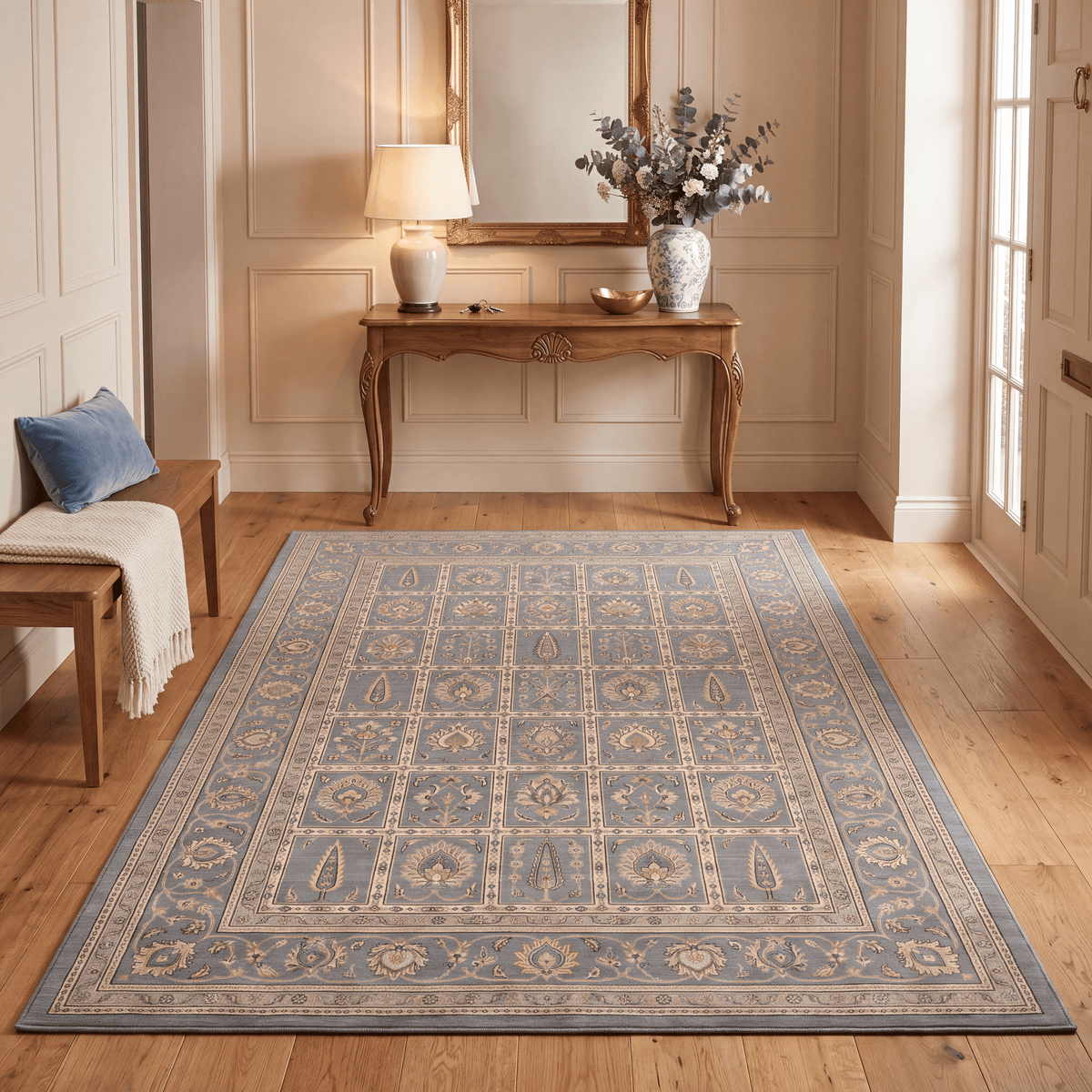 Glenmore Traditional Oriental Style Medallion Slate Grey Bone Gold Washable Indoor Outdoor Entryway Rug - RugzellaDigital Print RugRugzellaRugzellaBBB452-RECT-24x47-60x120cmRGZLLA128191Rectangle2' x 3'11" (60x120 cm)RECTANGLE | Glenmore rectangle entryway