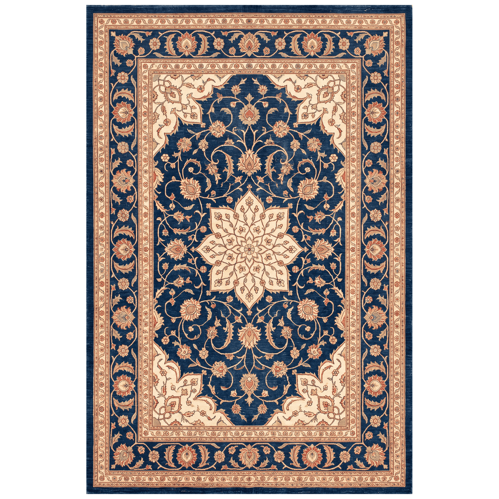 Gorge2 Traditional Medallion Border Persian Style Indigo Ivory Red Washable Indoor Outdoor Rug - RugzellaDigital Print RugRugzellaRugzellaBBB420-RECT-24x47-60x120cmRGZLLA121826Rectangle2' x 3'11" (60x120 cm)RECTANGLE | HERO | Gorge2 rectangle