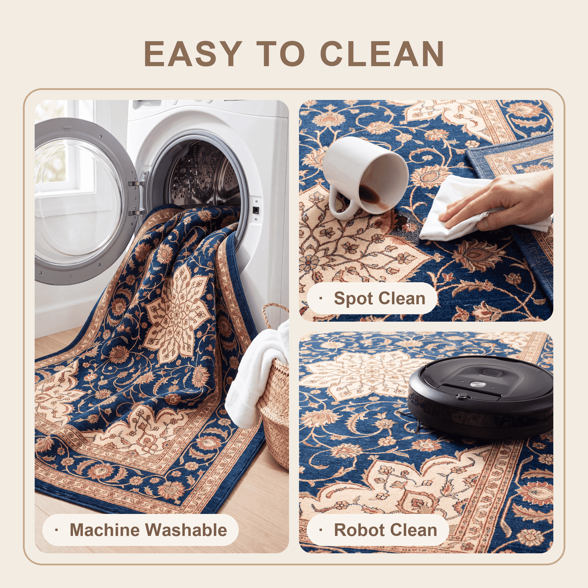 Gorge2 Traditional Medallion Border Persian Style Indigo Ivory Red Washable Indoor Outdoor Rug - RugzellaDigital Print RugRugzellaRugzellaBBB420-RECT-24x47-60x120cmRGZLLA121826Rectangle2' x 3'11" (60x120 cm)SHARED | Gorge2 feature clean