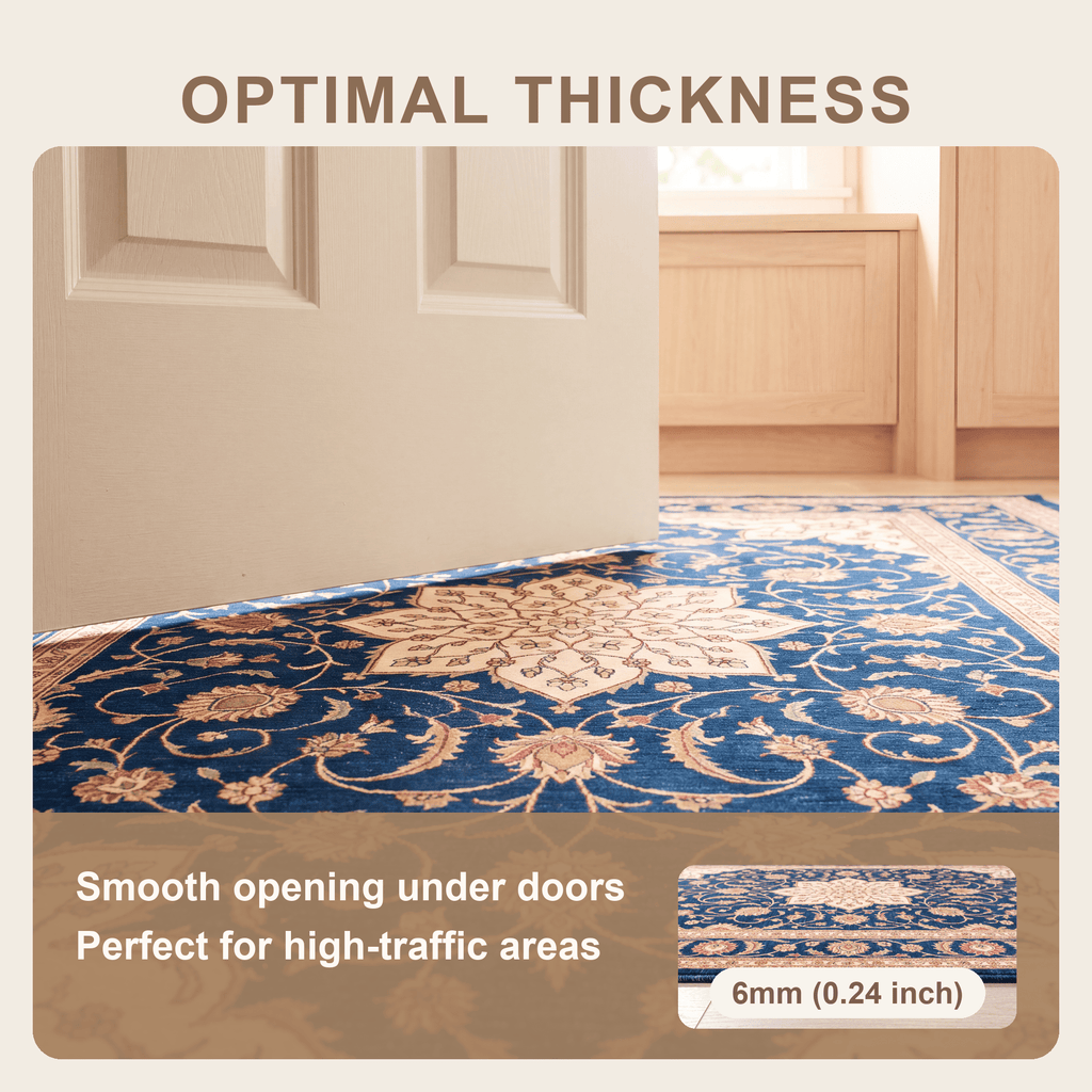 Gorge2 Traditional Medallion Border Persian Style Indigo Ivory Red Washable Indoor Outdoor Rug - RugzellaDigital Print RugRugzellaRugzellaBBB420-RECT-24x47-60x120cmRGZLLA121826Rectangle2' x 3'11" (60x120 cm)SHARED | Gorge2 feature thickness