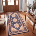Gorge2 Traditional Medallion Border Persian Style Indigo Ivory Red Washable Indoor Outdoor Rug - RugzellaDigital Print RugRugzellaRugzellaBBB420-RECT-24x47-60x120cmRGZLLA121826Rectangle2' x 3'11" (60x120 cm)RUNNER | Gorge2 runner entryway