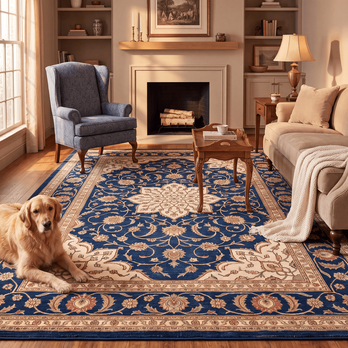 Gorge2 Traditional Medallion Border Persian Style Indigo Ivory Red Washable Indoor Outdoor Rug - RugzellaDigital Print RugRugzellaRugzellaBBB420-RECT-24x47-60x120cmRGZLLA121826Rectangle2' x 3'11" (60x120 cm)RECTANGLE | Gorge2 rectangle livingroom