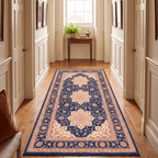 Gorge2 Traditional Medallion Border Persian Style Indigo Ivory Red Washable Indoor Outdoor Rug - RugzellaDigital Print RugRugzellaRugzellaBBB420-RECT-24x47-60x120cmRGZLLA121826Rectangle2' x 3'11" (60x120 cm)RUNNER | Gorge2 runner hallway