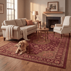 Gravelbed Traditional Medallion Border Oxblood Bronze Linen Washable Indoor Outdoor Entryway Rug - RugzellaDigital Print RugRugzellaRugzellaBBB453-RECT-24x47-60x120cmRGZLLA128526Rectangle2' x 3'11" (60x120 cm)RECTANGLE | Gravelbed rectangle livingroom