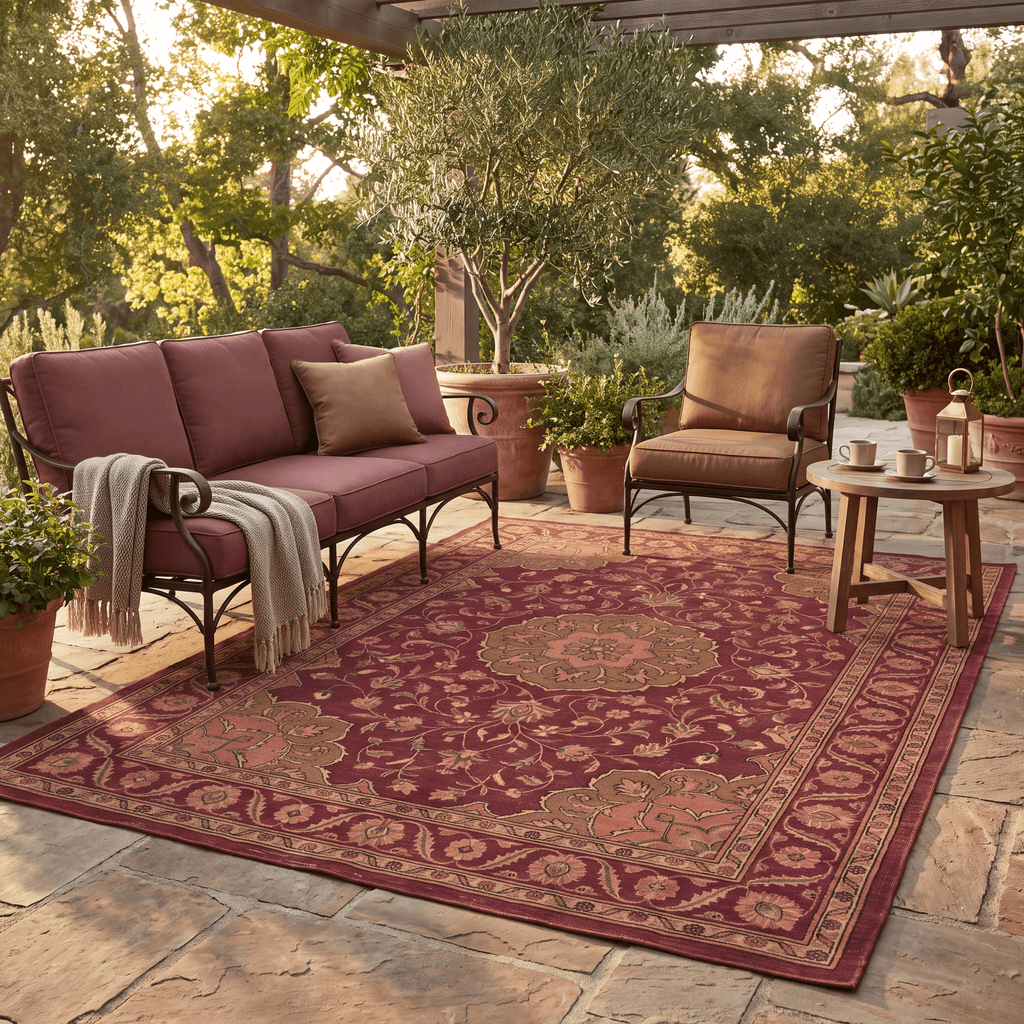 Gravelbed Traditional Medallion Border Oxblood Bronze Linen Washable Indoor Outdoor Entryway Rug - RugzellaDigital Print RugRugzellaRugzellaBBB453-RECT-24x47-60x120cmRGZLLA128526Rectangle2' x 3'11" (60x120 cm)RECTANGLE | Gravelbed rectangle outdoor