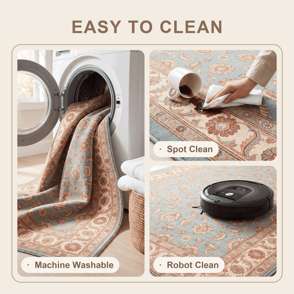 Greenway Traditional Floral Border Teal Ivory Rust Washable Indoor Outdoor Entryway Rug - RugzellaDigital Print RugRugzellaRugzellaBBB454-RECT-24x47-60x120cmRGZLLA128861Rectangle2' x 3'11" (60x120 cm)SHARED | Greenway feature clean