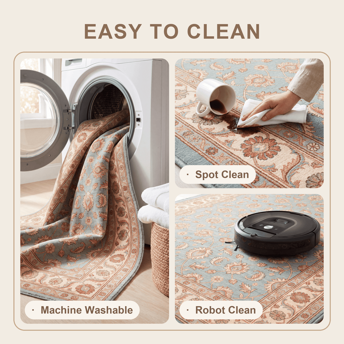 Greenway Traditional Floral Border Teal Ivory Rust Washable Indoor Outdoor Entryway Rug - RugzellaDigital Print RugRugzellaRugzellaBBB454-RECT-24x47-60x120cmRGZLLA128861Rectangle2' x 3'11" (60x120 cm)SHARED | Greenway feature clean