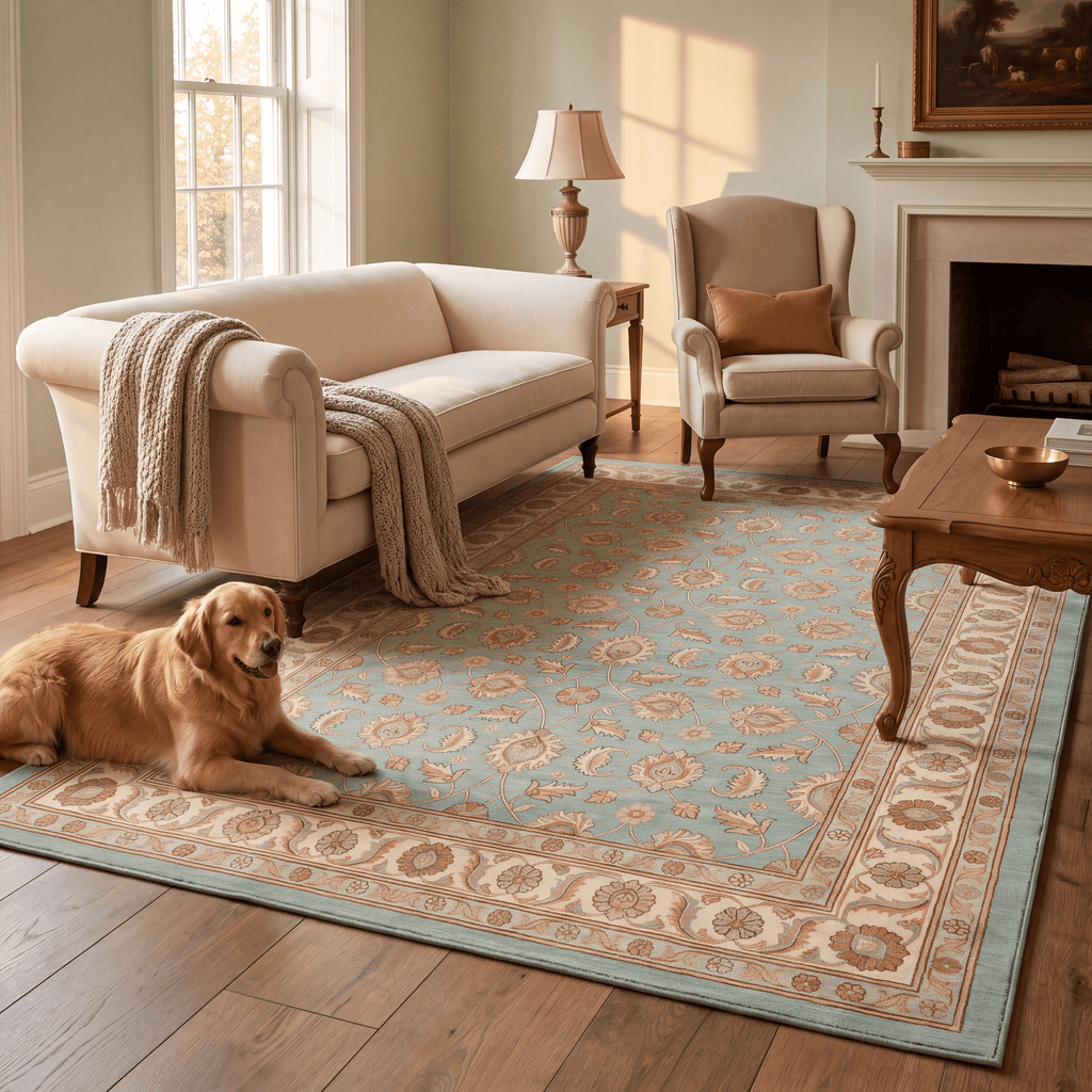 Greenway Traditional Floral Border Teal Ivory Rust Washable Indoor Outdoor Entryway Rug - RugzellaDigital Print RugRugzellaRugzellaBBB454-RECT-24x47-60x120cmRGZLLA128861Rectangle2' x 3'11" (60x120 cm)RECTANGLE | Greenway rectangle livingroom