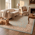 Greenway Traditional Floral Border Teal Ivory Rust Washable Indoor Outdoor Entryway Rug - RugzellaDigital Print RugRugzellaRugzellaBBB454-RECT-24x47-60x120cmRGZLLA128861Rectangle2' x 3'11" (60x120 cm)RECTANGLE | Greenway rectangle livingroom