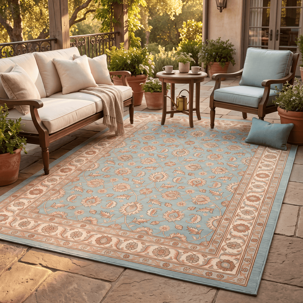 Greenway Traditional Floral Border Teal Ivory Rust Washable Indoor Outdoor Entryway Rug - RugzellaDigital Print RugRugzellaRugzellaBBB454-RECT-24x47-60x120cmRGZLLA128861Rectangle2' x 3'11" (60x120 cm)RECTANGLE | Greenway rectangle outdoor
